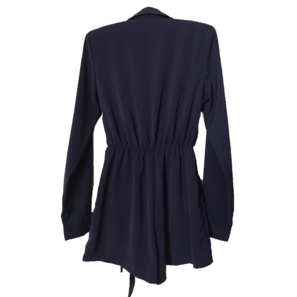 MISSGUIDED | Navy Wrap Front Shirt Romper - Picture 5 of 7